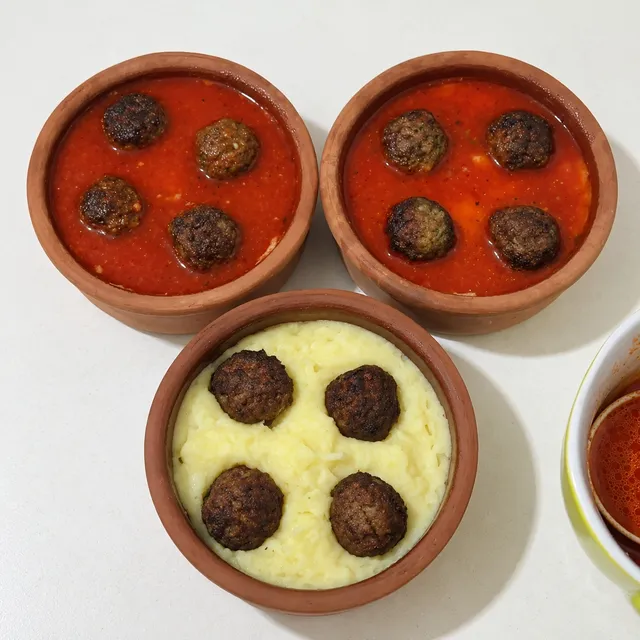 Güveçte Patates Püreli Köfte